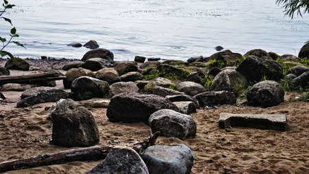 Background large stones on the riverの写真素材
