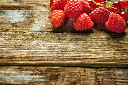 fresh strawberries on wooden tableの写真素材
