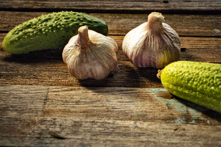fresh vegetables on wooden tableの写真素材