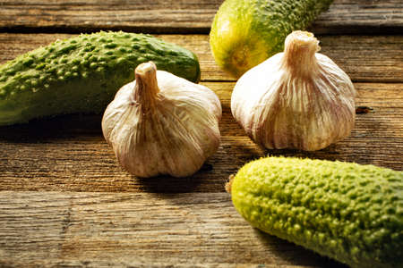 fresh vegetables on wooden tableの写真素材