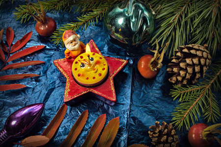 christmas decoration with candles and fir branchesの写真素材