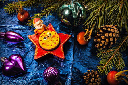 christmas decoration with candles and fir branchesの写真素材