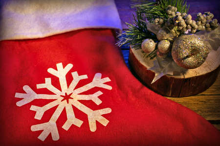 christmas decoration with with pine branch and ballsの写真素材