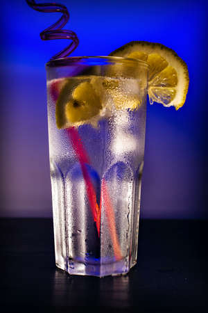 cocktail with ice and lemonの写真素材