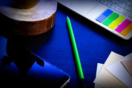 tablet and pen on black backgroundの写真素材