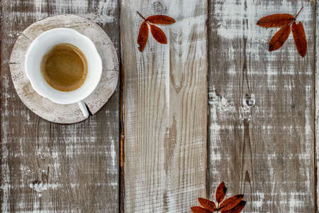 cup of coffee on wooden background with copy space for textの写真素材