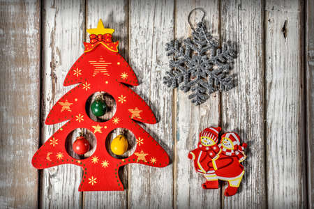 Christmas vintage background with New Year tree, snowflake and childrenの写真素材