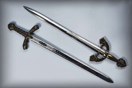 Two Knight sword on a white backgroundの写真素材
