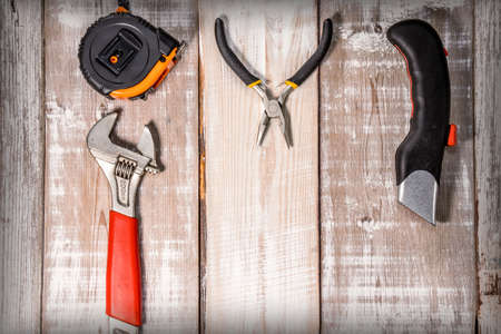 set of tools on white backgroundの写真素材