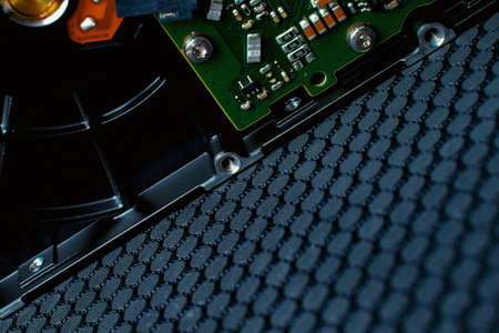 abstract technology background with hard drive microchip boardの写真素材