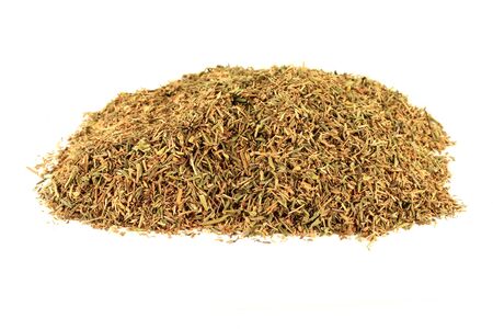 Natural Remedy and Seasoning Thyme, dry rubbed, on pile over white background  の写真素材