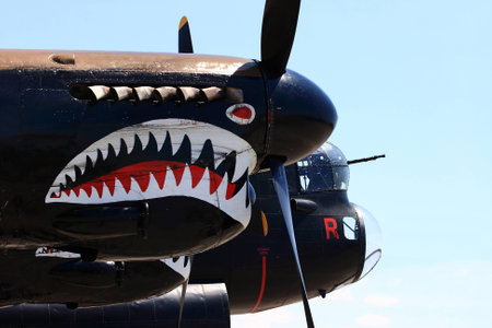 HAMILTON, ONTARIO CANADA – JUNE 15, 2014  Painted for Event shark teeth on cowling of piston...