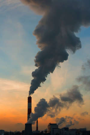 chimney smoke of electricity plant polluted airの写真素材