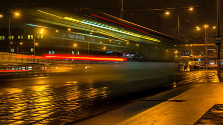 night traffic on the urban thoroughfare   and road junction