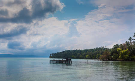 fishing house on the waterの写真素材