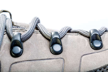 laces on mountain bootsの写真素材