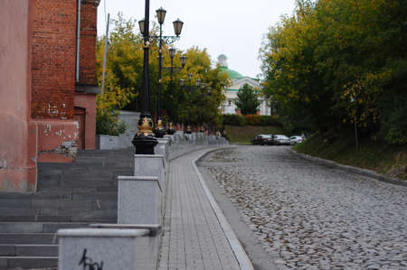 The sidewalk in the "old city". Tomsk. Siberia.の写真素材