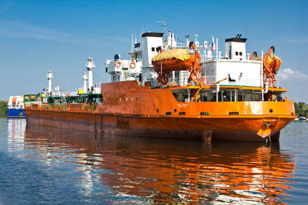 Oil tanker on the Don riverの写真素材