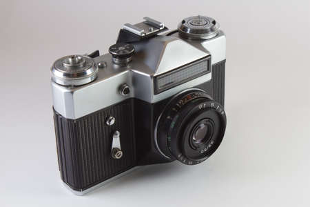 Old SLR on grey backgroundの写真素材