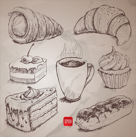 confectionery. set of vector sketchesのイラスト素材