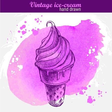 Hand drawn ice cream cone on watercolor backgroundのイラスト素材