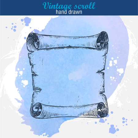 Old scroll sketch style on watercolor backgroundのイラスト素材