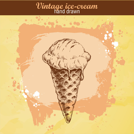 Hand drawn ice cream cone on yellow backgroundのイラスト素材