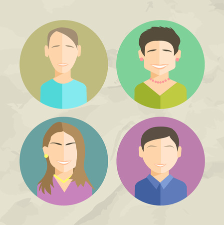 Colorful  Faces Circle Icons Set in Trendy Flat Styleのイラスト素材