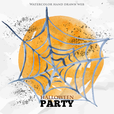 Happy Halloween party design on old paper and yellow watercolor circle background. Vector illustrationのイラスト素材