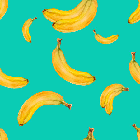 Watercolor seamless pattern with bananas on turquoise background . Hand drawn design. Vector summer fruit illustration.のイラスト素材
