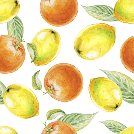 Watercolor seamless pattern of lemon and orange fruits. illustration of citrus fruits. Eco food illustrationのイラスト素材