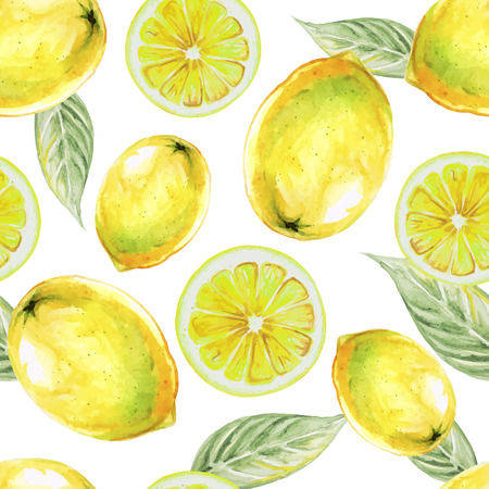 Watercolor seamless pattern of lemon fruit. illustration of citrus fruits. Eco food illustrationのイラスト素材