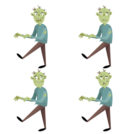 Cartoon walking zombies set. Trendy Halloween party icons isolated on white background. Different emotions.のイラスト素材