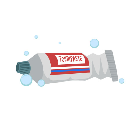 Trendy cartoon style fresh mint toothpaste tube. Every day hygiene and dental care vector illustration.のイラスト素材