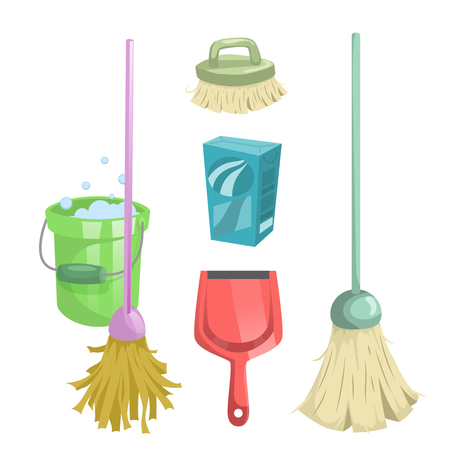 Cartoon style cleaning service icons set clip-art design.のイラスト素材