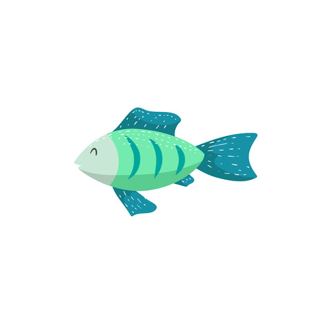 Trendy cartoon green fish swimming underwater.  Colorful vector flat style illustration. のイラスト素材