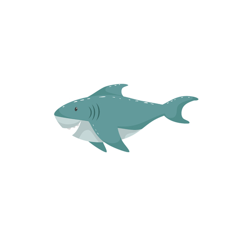 Trendy cartoon style cheerful shark swimming underwater. Educational simple gradient vector icon.のイラスト素材