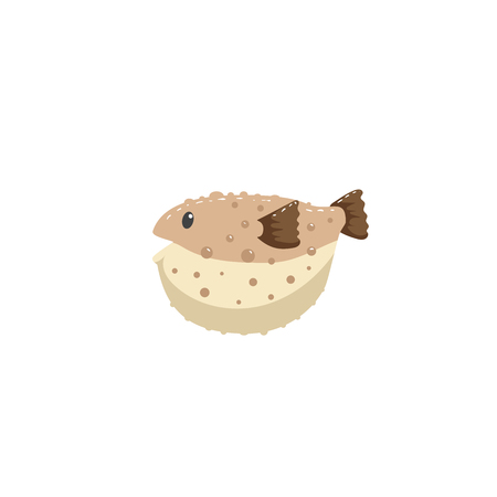 Brown blowfish cartoon character swimming underwater. Trendy cartoon style vector illustration.のイラスト素材