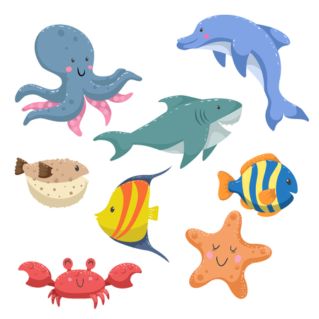 Sea animals cartoon setのイラスト素材