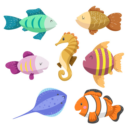 Set of tropical sea and ocean animalsのイラスト素材