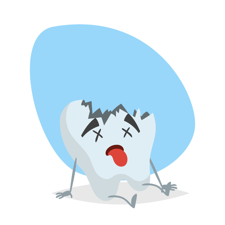 Dead tooth mascot. Dental care character isolated on blue background.のイラスト素材
