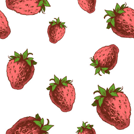 Strawberries seamless pattern. Hand drawn sketch style ripe fruits and berries vector illustration.のイラスト素材
