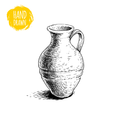 Hand drawn sketch style medieval jug. Ancient jug vector illustration. Isolated on white background.のイラスト素材