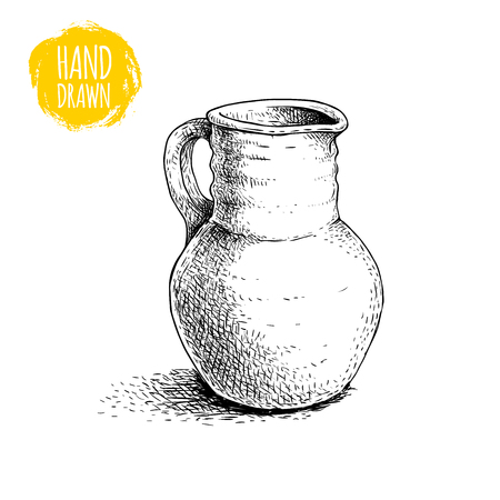 Hand drawn sketch style medieval jug. Ancient jug vector illustration. Isolated on white background.のイラスト素材
