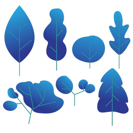 Trendy flat plant modern trendy design set. Collection of different types of trees and bushes. Vector illustrations isolated on white background.のイラスト素材