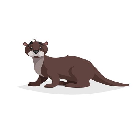 Cute cartoon otter. Wild animal. Vector illustration for child books. Predator animal. Isolated on white background.のイラスト素材