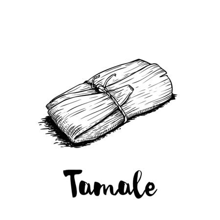 Hand drawn sketch style traditional mexican food tamale. Retro craft mexican cuisine vector illustration. Best for restaurant menu designs, flyers and banners.のイラスト素材