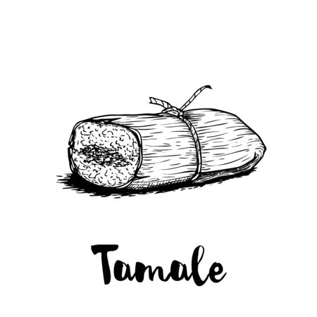 Hand drawn sketch style traditional mexican food tamale. Retro craft mexican cuisine vector illustration. Best for restaurant menu designs, flyers and banners.のイラスト素材