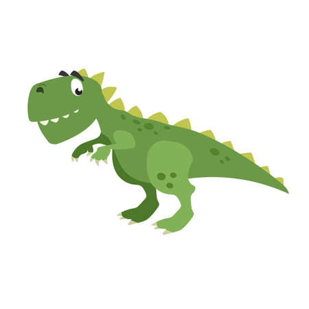 Cartoon dinasaur t-rex. Flat cartoon style tyrannosaurus drawing. Best for kids dino party designs. Prehistoric Jurassic period character. Vector illustration isolated on white.のイラスト素材