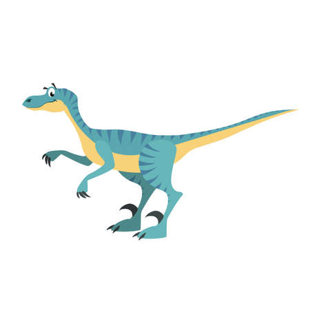 Cartoon velociraptor. Flat simple style carnivore dinosaur. Jurassic world predator animal. Vector illustration for kid education or party design elements. Isolated on white background.のイラスト素材